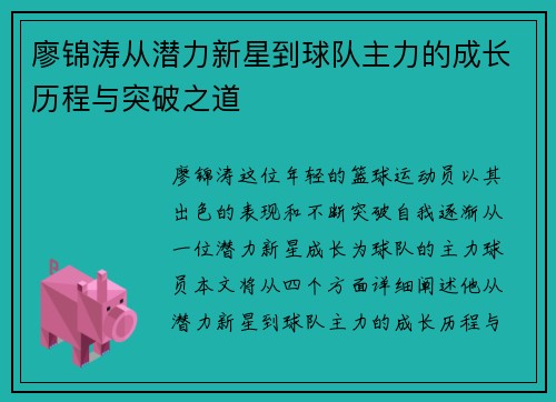 廖锦涛从潜力新星到球队主力的成长历程与突破之道