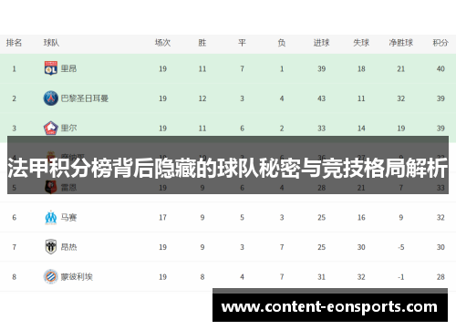 法甲积分榜背后隐藏的球队秘密与竞技格局解析