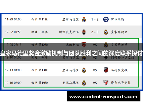 皇家马德里奖金激励机制与团队胜利之间的深度联系探讨