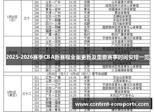 2025-2026赛季CBA新赛程全面更新及重要赛事时间安排一览
