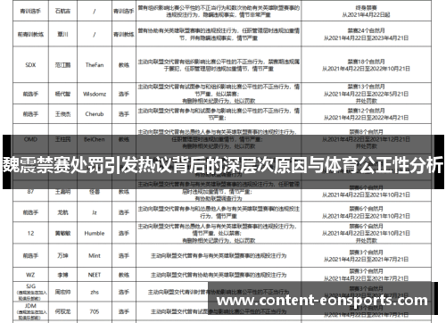 魏震禁赛处罚引发热议背后的深层次原因与体育公正性分析